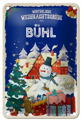 Produktbild von Blechschild Weihnachtsgrüße BÜHL Geschenk Fest Dekoration  12x18cm