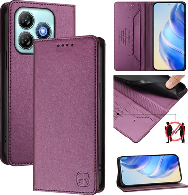Image de Etui en cuir pour ZTE Blade A75 4G, étui à rabat avec fentes pour cartes, portefeuille et support Violet
