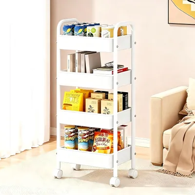 Image de Chariot de service avec roulettes et 4 niveaux (blanc)