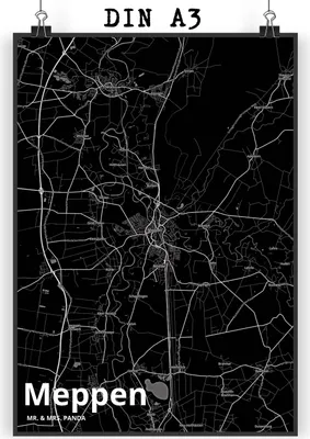 Produktbild von Mr. & Mrs. Panda Bild Meppen DIN A3 - Geschenk, Stadt Dorf Karte Landkarte Map Stadtplan, Wandbild, wanddeko, Plakat, Kunstdruck, drucke