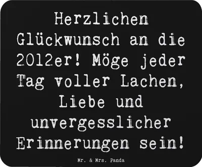 Produktbild von Mr. & Mrs. Panda Mouse Pad Spruch 2012 Geburtstag Glückwünsche - Schwarz - Geschenk, Happy Birthday, Wünsche, Geburtstagsgeschenk, pc mousepad, mausteppich, Alter, Glück