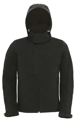 Produktbild von B&C Herren Softshell-Jacke mit Kapuze, Fleece-Innenfutter, atmungsaktiv, wasserabweisend, winddicht FK101 (S) (Schwarz)