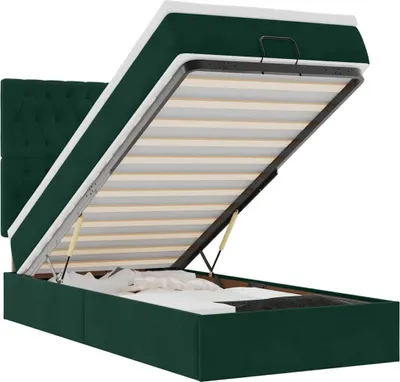 Produktbild von vidaXL Ottoman-Bett mit Matratzen & LEDs Dunkelgrün 100x200 cm Samt