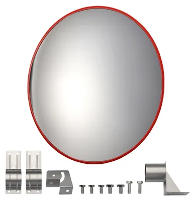 Produktbild von Wiltec Verkehrsspiegel 80 cm konvex, runder Sicherheitsspiegel mit 160-160° Sichtfeld, Konvexspiegel aus Polycarbonat, Überwachungsspiegel für Ausfahrten inkl. Montagematerial