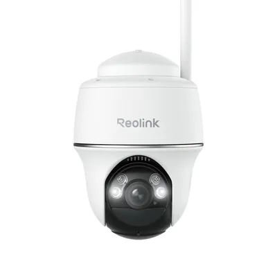 A white Reolink Argus PT security camera is shown against a white background.