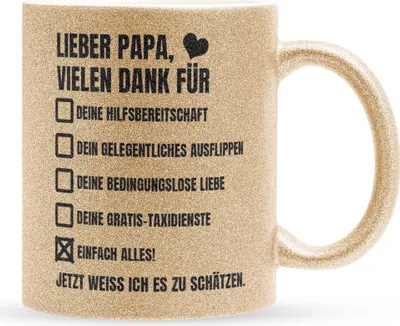 Produktbild von 22Feels Glitzertasse Gold Papa Geschenk Vatertag Vater Geburtstag Kaffeetasse Männer Weihnachten Haferl Geschenkidee Bürotasse