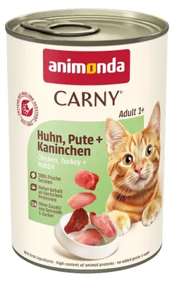 Zdjęcie produktu dla animonda Carny chicken, turkey + rabbit, Dorosły, Kurczak, Królik, Indyk, 400 g, Nie zawiera ziarna, Bez soi