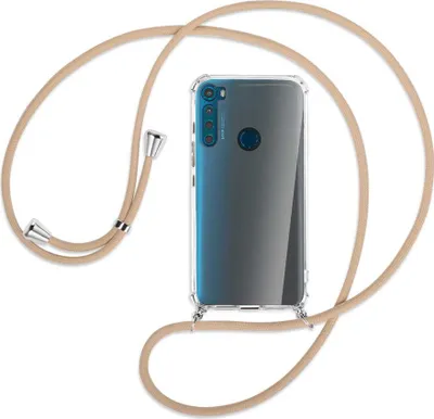 Produktbild von Handykette Backcover-Schutzhülle mit Band (Metall silberfarben) für Motorola One Fusion Plus - beige