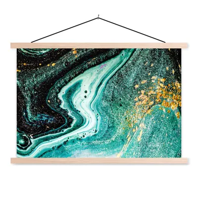 Produktbild von MuchoWow® Textilposter Marmoroptik - Blau - Gold - Glitzer - Luxus - Marmor 120x80 cm mit holzfarbenen Rahmen - Aufhängeset