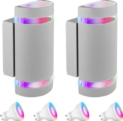 Zdjęcie produktu dla SSC-LUXon 2 sztuki ZORA Smart zewnętrzna lampa ścienna jasnoszara IP44 - z GU10 RGB WLAN kompatybilna z Alexa i Siri - lampa na elewację i taras