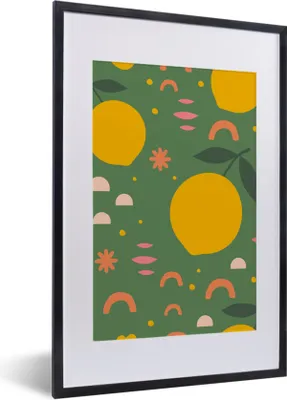 Produktbild von MuchoWow® Gerahmtes Poster Zitrone - Zitrusfrüchte - Muster 40x60 cm - Poster mit Schwarzem Bilderrahmen Wandposter Rahmen Foto Bilder - Poster in Rahmen