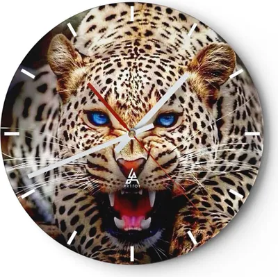 Produktbild von Wanduhr - Rund - Glasuhr - Panther Tier - 30x30cm - Schleichendes Uhrwerk - Lautlos - zum Aufhängen bereit - Dekoration Modern - Wanddekoration aus Glas - C3AR30x30-3506