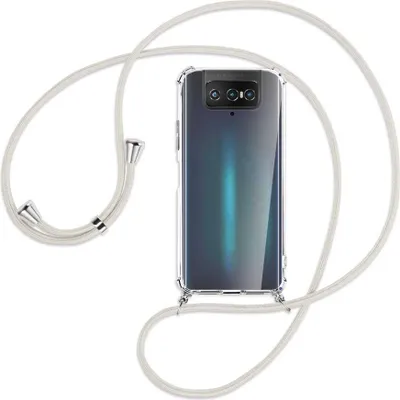 Produktbild von Handykette Backcover-Schutzhülle mit Band (Metall silberfarben) für Asus Zenfone 7 ZS670KS - broken white