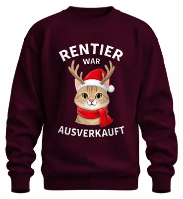 Produktbild von Rentier War t Katze Weihnachten Lustig Kätzchen Sweatshirt Pullover, Burgundy, XXL