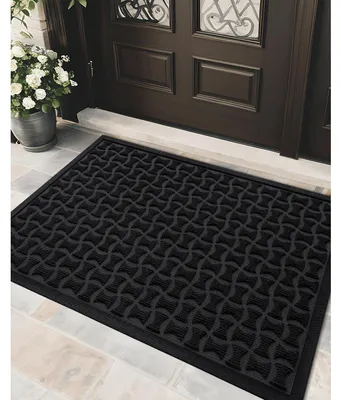 Image de Paillasson pour intérieur et extérieur, 81x122 cm, noir, antidérapant, résistant aux intempéries, lavable, tapis de protection contre la saleté