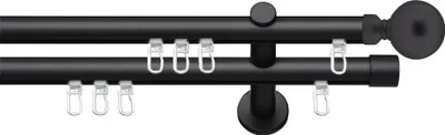 Produktbild von SN Deco Gardinenstange Innenlauf Reims, 19 mm, 2-läufig, Stahl, Komplett-Set mit Ringen, Profilträger, 160 cm, schwarz