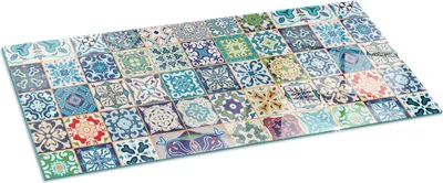 Produktbild von Glasbodenplatte für 125x50 cm – Kaminofen – Kaminplatte Glas – Schutzglas – Funkenschutzplatte –Glasbodenplatte Feuerfeste – Hitzeschutzplatte – Bodenschutz aus Glas – Mosaikmuster auf Fliesen