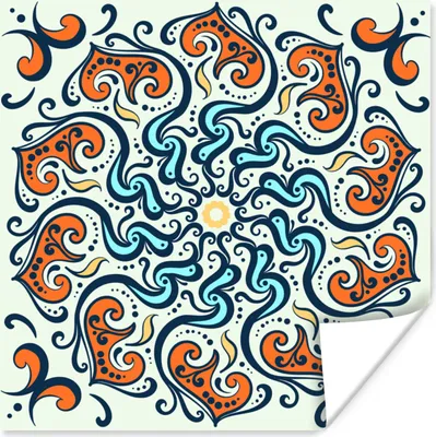 Produktbild von MuchoWow® Poster Mandala - Orange - Blau - Muster 30x30 cm - Wandposter - Printing