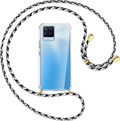 Produktbild von Handykette Backcover-Schutzhülle mit Band (Metall goldfarben) für Realme 8, Realme 8 Pro (6.4) - schwarz/grau/weiß