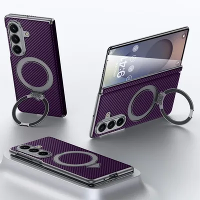 Image de Pour Samsung Galaxy Z Fold7 SULADA Texture Polyamide Étui MagSafe Porte-anneau Violet