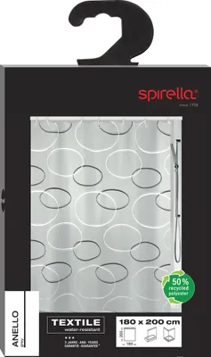 Image de Spirella rideau de douche anti-moisissure - anti-bactérien, lavable, étanche, polyester, "Anello" 180x200cm gris