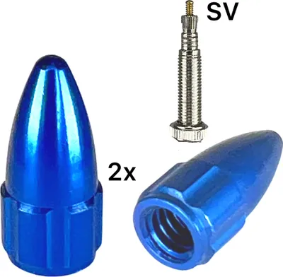 Produktbild von 2x Alu Ventilkappen SV Presta / Französisch Blau