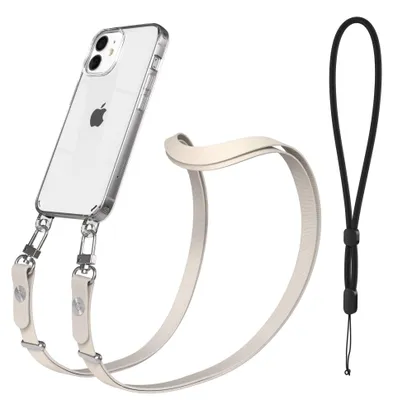 Produktbild von EAZY CASE Handykette magnetisch mit Handyhülle für Apple iPhone 12 Mini, Crossbody Handyband 1-1,90m verstellbar mit 2 Ösen in Creme