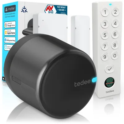 Produktbild von Tedee GO2 Alu Smart Lock Set mit Keypad PRO & EXXO Zylinder – Elektronisches Türschloss, Klasse 6, Fingerabdruck & PIN, Auto-Unlock, Matter