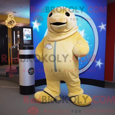 Obrázok produktu pre Maskot spoločnosti REDBROKOLY, morská krava zo zlatého orla, oblečená v džínsach s rozšírenými nohavicami (bootcut) a šnúrkach