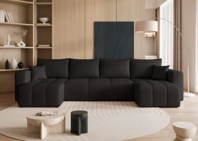 Produktbild von Idohome – modernes U-förmiges Ecksofa mit Schlaffunktion und Steppung, Couchgarnitur, Sofa, Bettcouch, PEDRO U - Farbe Schwarz Manila 18