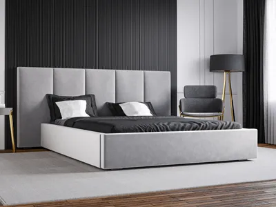 Produktbild von GRAINGOLD Polsterbett 180x200 Lisbon - Doppelbett mit stilvoll massives Kopfteil - Bettkasten, Samtstoff & Lattenrost - Hellgrau (Magic Velvet 2218)