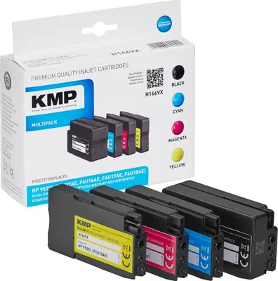Produktbild von KMP MULTIPACK H166VX - 4er-Pack - Hohe Ergiebigkeit - Schwarz, Gelb, Cyan, Magenta - kompatibel - Tintenpatrone (Alternative zu: HP F6U16AE, HP F6U17AE, HP F6U18AE, HP L0S70AE)