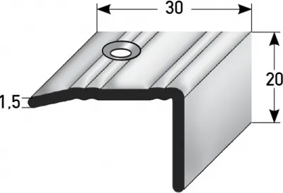 Produktbild von Treppenkante "Paludi" / Treppenkantenprofil / Winkelprofil (Größe 20 mm x 30 mm) aus Edelstahl matt,  nach Rutschhemmungsklasse R10 DIN 51130, gebohrt, von Auer Metall-Edelstahloptik-1000