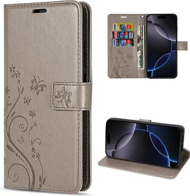 Produktbild von iPhone 16 Pro Hülle – Klapphülle Schutzhülle Tasche mit Magnetverschluss & Kartenfächern - Grau