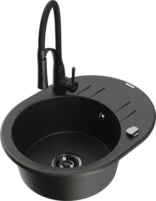 Produktbild von Mexen Kevin 1 Becken-Granitspüle mit Abtropffläche und Mischbatterie Aster, Schwarz/Gold metallisch - 6517-75-73450-70-B