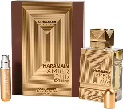 Produktbild von Al Haramain Al Haramain Amber Oud Gold Edition Extreme Geschenkset 3,4 reines Parfümspray + 0,34 oz nachfüllbares Spray für Damen