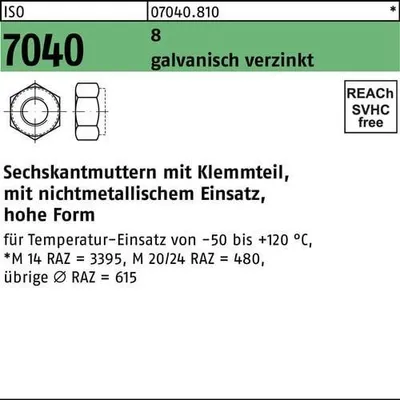Produktbild von Reyher  Sechskantmuttern ISO 7040 8 M 8 galv. verzinkt (100 Stück)