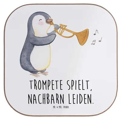 Produktbild von Mr. & Mrs. Panda Tischuntersetzer Trompete Freude - Weiß - Geschenk, laut, Blasinstrumente, Instrument, Nachbarschaft, Musik, Getränkeuntersetzer, gläseruntersetzer