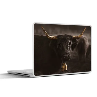 Produktbild von MuchoWow® Laptop Aufkleber Sticker Cover Schottischer Highlander - Gold - Kuhglocke - Hörner - Tiere 32.5x23.5 cm - Sticker für Laptop - Selbstklebend