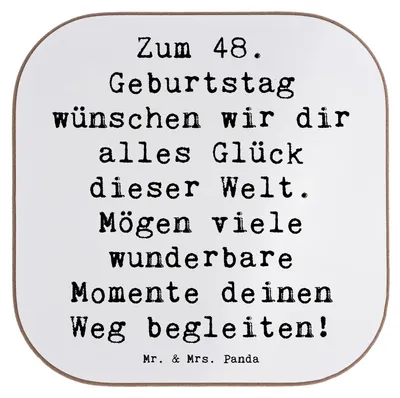Produktbild von Mr. & Mrs. Panda Tischuntersetzer Spruch 48. Geburtstag Glück - Weiß - Geschenk, Untersetzer für Gläser, Geschenkideen, weinflaschenuntersetzer, gläseruntersetzer