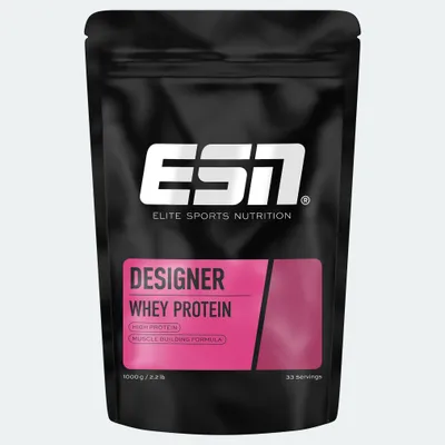 Produktbild von ESN Designer Whey, Pulver, Molkenproteinkonzentrat, Molkenprotein isoliert, Banane, 24 g, 117 kcal, 389 kcal