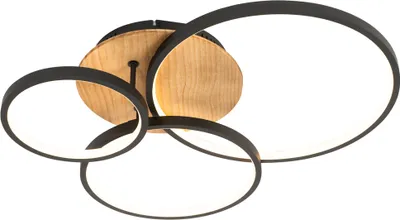Produktbild von QAZQA - Modern Deckenleuchte I Deckenlampe I Lampe I Leuchte schwarz mit Holz inkl. LED 3-flammig-stufig dimmbar 3-flammig - Alec Dimmer I Dimmbar I Wohnzimmer I Schlafzimmer - Stahl Rund - I (nicht a