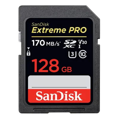 Obrázek produktu pro SanDisk Exrteme PRO 128 GB, 128 GB, SDXC, Třída 10, UHS-I, 170 MB/s, 90 MB/s