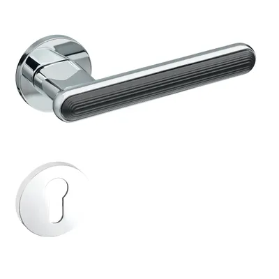 Produktbild von Gavroche Türgriffe Silber Chrom Schwarz Set PZ Profilzylinder Türklinken Innentüren, Drückergarnitur Zimmertür mit runder Rosettengarnitur aus Zink