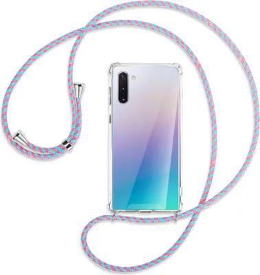 Produktbild von Handykette Backcover-Schutzhülle mit Band (Metall silberfarben) für Samsung Galaxy Note 10 (N970) - pink/mint