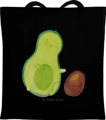 Produktbild von Mr. & Mrs. Panda Schultasche Avocado Kern rollt - Schwarz - Geschenk, Einkaufstasche, Wunder, Tasche, Babyparty, Geburtstag, Avocados, Beutel, Tote Bag, Love, Jutebeutel