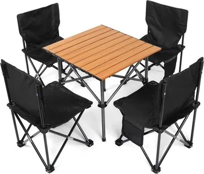 Imagen del producto de Conjunto de silla y mesa para camping - 5 piezas -  - Apto para viajes, versátil, plegable - Ideal para picnics, barbacoas, fiestas en el jardín y viajes