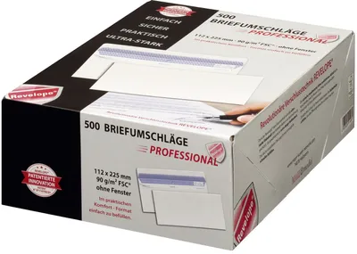 Image de Enveloppe MAILmedia REVELOPE, 112 x 225 mm, sans fenêtre avec technique de fermeture brevetée, avec colle hotmelt, - 1 pièce (30051799)