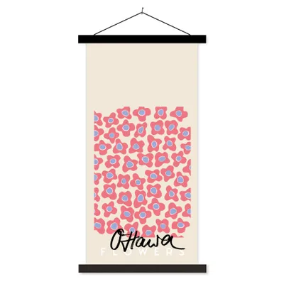 Produktbild von MuchoWow® Textilposter Blume - Muster - Rosa 90x180 cm mit schwarzem Rahmen - Dekoration Wohnzimmer