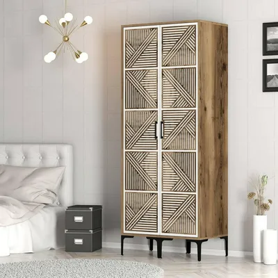 Image de Acate - Armoire 2 Portes, 80x201 cm Noyer, 5 Étagères